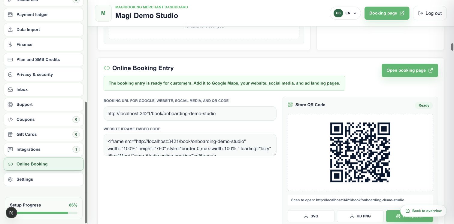 Preview and share your booking link